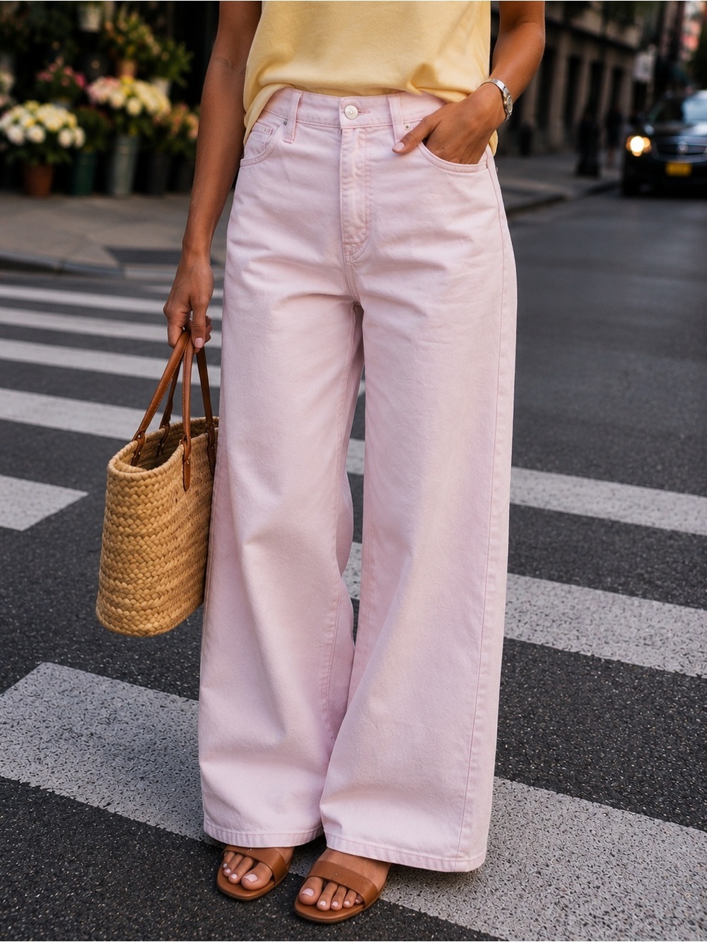 GAP 100% Cotton Pastel Pink Wide-Leg High-Rise Jeans